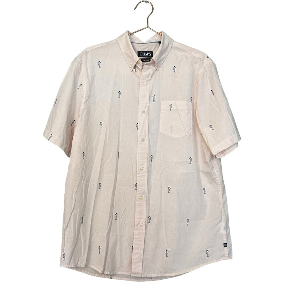 Chaps Shirt Men's Size large blue Sea Horse Print Short Sleeve Button Down